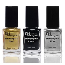 Stampinglack Set 3X12ML Gold/Black/Silver Stamping Nail Polish RM Beauty Nails