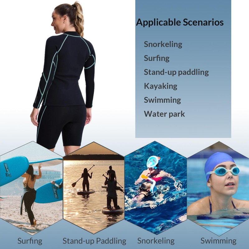 Lemorecn Womens 2mm Neoprene Long Sleeve Jacket Front Zipper Wetsuit