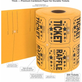 Tacticai 500 Raffle Tickets, Orange (1 of 8 Colors), Double Roll, Large Ticket for Events, Entry, Class Reward, Fundraiser & Prizes