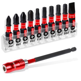 Geinxurn 6 Inches Impact Screwdriver Bit Holders with 10Pcs Screwdriver Bit, Strong Magnetic Extension Quick-Change Socket Drill Bit Holder Quick Release Drill Bit Guide