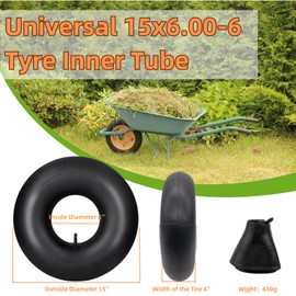 Pack of 2 Inner Tubes 15 x 6.00-6 Lawn Tractor with Straight TR-13 Valve Stem, Tube for Tyres 15 x 6.00-6 Tyre Tube for Lawn Mowers, Yard Tractors, ATVs, Wheelbarrows, Go Karts, Golf Trolley