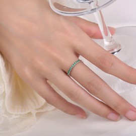 Old English Jewellers 925 Sterling Silver Emerald Cz Eternity Band Ring size J K L M N O P Q R S - May BIRTHSTONE - Rhodium Overlay (O)