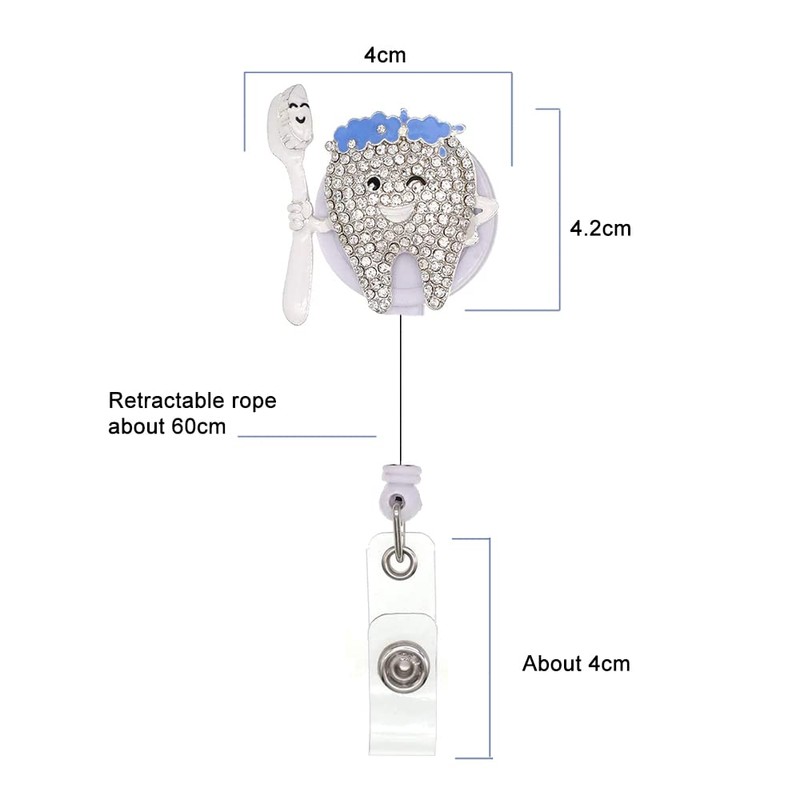 Smiling Tooth Rhinestone Alloy Badge Holder Cute Retractable ID Badge