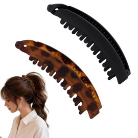 Bestac Banana Clip 2pc Set (Black & Tort) – Retro 80’s Style Hair Clips for Women, Secure Durable No Crease Clips for Styling, Ponytails & Updos (Black and Tortoise)
