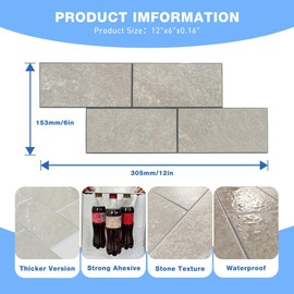 COLAMO 6"×12" Swatch Beige Faux Stone Peel and Stick Large Subway Tile for Kitchen Wall Backsplash,Stick on Tile,Self Adhesive Tile for Bathroom Living Room Accent Wall Decor