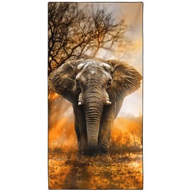 Violetpos Quick Drying and Lightweight Beach Towels Beach Towel Large 90 x 180 cm Quick-Drying Microfibre Printed with African Elephant Sunset