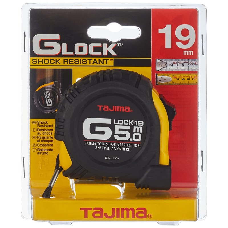 TAJIMA G9P50MY Shock-Resistant Tape Measure, Black, 5 m x 25