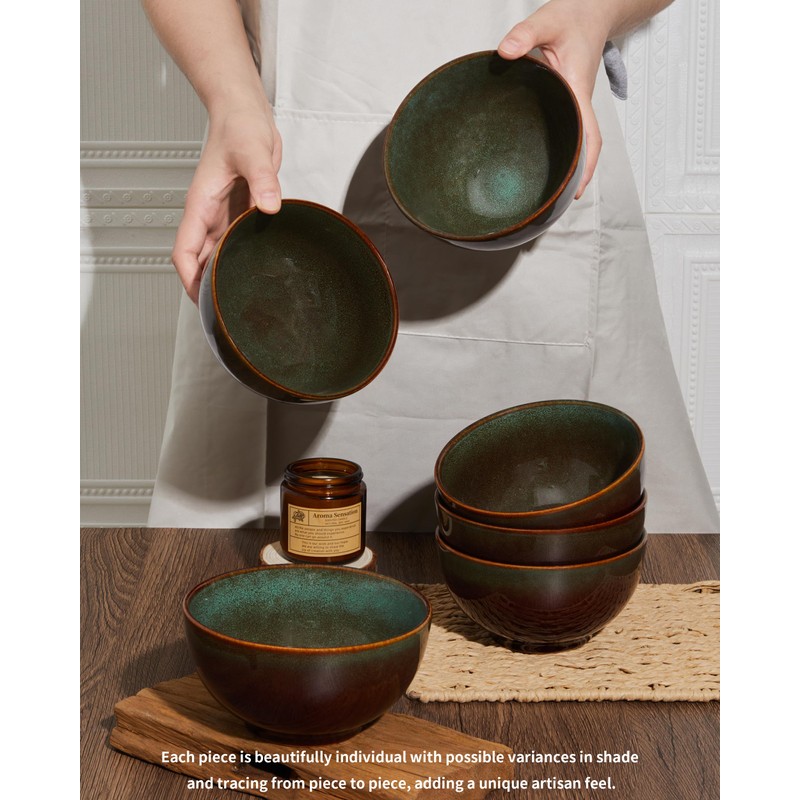 Pokini Stoneware Cereal Bowls Set of 6, 22 Oz Soup