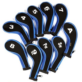 10pcs/Set Neoprene Zippered Long Neck Number Print Golf Iron Covers … (Blue)