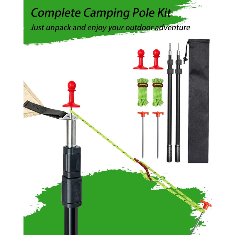 Adjustable Tarp Poles 2 Pack,Heavy Duty Aluminum Alloy Camping Tarp