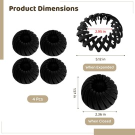 4 pinzas mágicas para el cabello con forma de nido de pájaro, negras, flocadas, expandibles, para hacer moños, sujetadores de coleta de moda retro para mujeres, accesorios para el cabello con