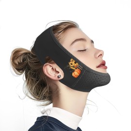 Yuibthr Chin Strap for Sleeping, V Line Lifting Mask, Reusable Face Strap, Jaw Exerciser (Hello Fall Pumpkin-Black-B)