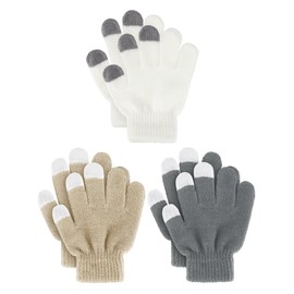 SATINIOR 3 pairs children winter gloves full finger kids gloves toddler knitted gloves 1-4 years (White, Khaki, Gray)