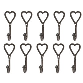 Hammer and Tongs 10x Black 40mm x 100mm Single Heart Hook - Cast Iron Vintage Antique Wall Mounted Hanger