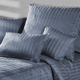 Pure Label Set of 2 Mako Satin Damask Striped Cushion Covers, 40 x 60 cm, 100% Cotton in Dark Blue, Incredibly Soft Decorative Cushion to Match Our Bed Linen Sets