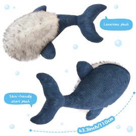 MorisMos Giant Blue Whale Stuffed Animal Plush Pillow, Huge 43.3" Plush Whale Toy for Kid/Adult, 4ft Large Stuffed Animal Ocean/Sea Toy Gift for Marine Creature Lover, Sea Life Decor, CE/CPC Certified