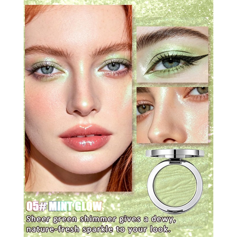 Mint Glow Glitter Eyeshadow, Holographic Iridescent Highlighter Eye Shadow