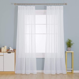 Deconovo White Net Curtains Semi Transparent Pencil Pleat Voile Net Curtains Solid Sheer Curtains Decorative Voile Curtains 52 x 84 Inch White Set of 2