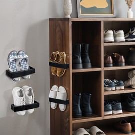 HOFURME 6 Pcs Adjustable Wall Mounted Shoes Rack with Sticky Hanging Strips, Plastic Shoes Holder Storage Organizer, Door Shoe Hangers