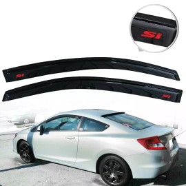 Unbranded Fit 12-15 Honda Civic 2DR Coupe Window Visor Sun Shade Rain Guard Vent W/ Red Si