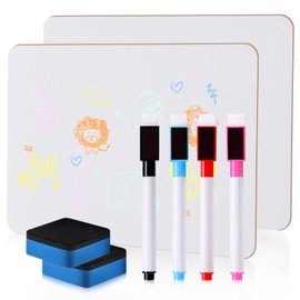 Small Whiteboard, 2PCS Double Sided Mini Whiteboard, 8.2x11.8 Inch A4 Mini Whiteboards with 4 Pens and 2 Erasers for Students Classroom Home Office