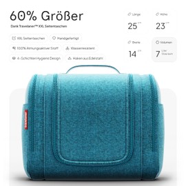 Hanging Toiletry Bag for Women, Men and Children, 7 Litre Storage Space, 3-in-1 Toiletry Bag, Cosmetic Case, Cosmetic Bag for Men and Women, Travel Wash Bag, turquoise