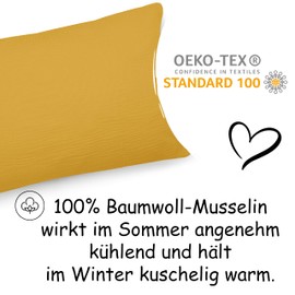 PinkZebra Organic Muslin Cushion Cover 35 x 40 cm for Children & Adults, Soft Pillowcase GOTS Certification, Made in EU, Cushion Cover with Zip, Yellow