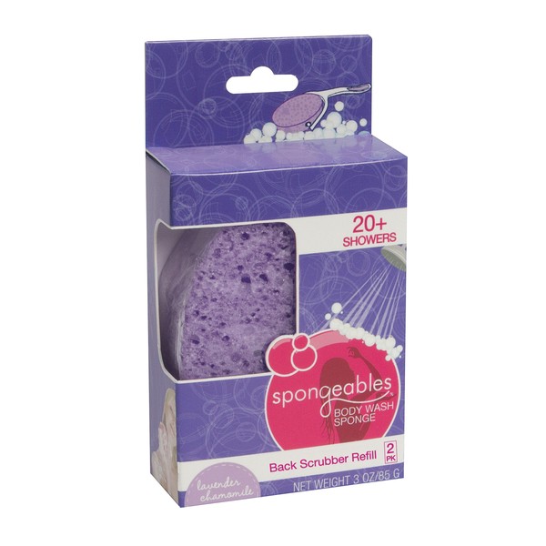 Spongeables 40 Plus Back Scrub Infused Sponge Refills with Purple Lavender Chamomile Scent - 2 Piece