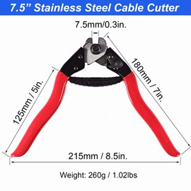 LUBAN 7.5" Stainless Steel Cable Cutter Wire Rope Aircraft Cable Cutter Up to 5/32" for Deck Stair Railing Strong Thick Steel Metal Fencing Bicycle Brake