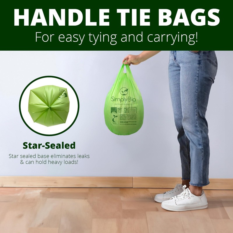 Simply Bio 1.6 Gallon Compostable Trash Bags Drawstring, Heavy Duty