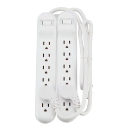 Power Strip 6 Outlet Surge Protector 2-Pack White with Power Cord by Onn