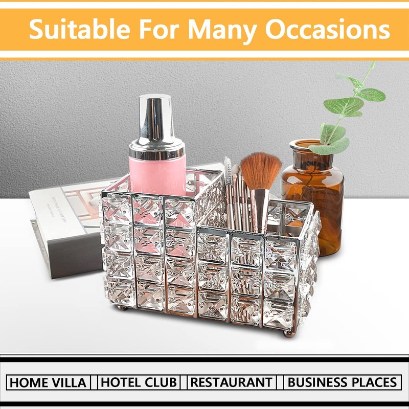 Crystal Makeup Brush Holder, One-Piece Square Brush Organizer, Cosmetics Brush