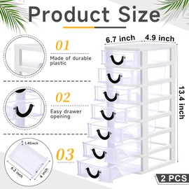 Thyle 2 Pcs Plastic Drawers Organizer Mini Organizer Box Stackable Plastic Drawer Storage Organizer Containers Clear Storage Drawer Units for Desktop Classroom Craft (White)