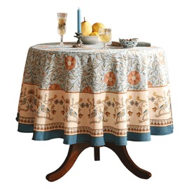 patdrea Designer French Linen Table Cloth for Round Tables,Floral Provencal Rustic Decor Tablecloths,Wrinkle Free Decorative Table Cover for Kitchen Dining Thanksgiving Christmas,Diameter 55"