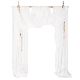 Tewechinb 2 Panels 24Ft Extra Long Wedding Arch Draping Fabric, Chiffon Fabric Drapes for Wedding Party Backdrop Decoration (White & White)