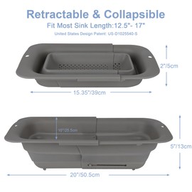 ROTTOGOON 7Qt Collapsible Colander Strainer, Expandable Over the Sink Colander, Adjustable Silicone Kitchen Sink Strainer, Foldable Large Colanders Basket to Wash Vegetable, Fruit, 15" to 19.8"