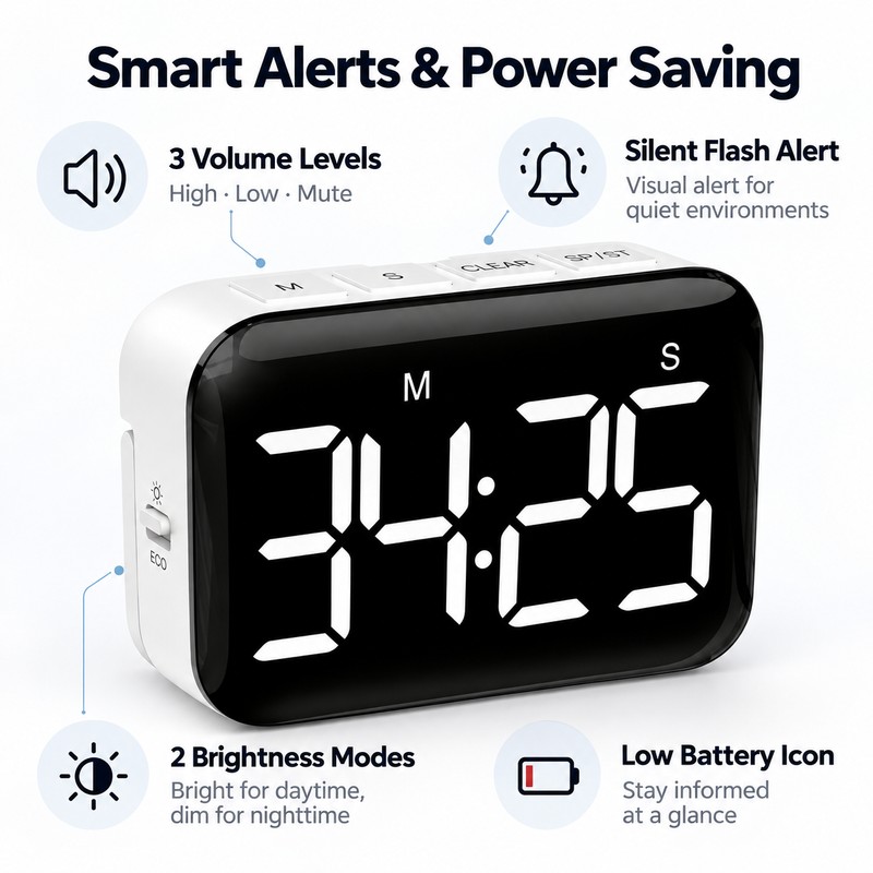 Large LED Digital Kitchen Timer – Magnetic Count Up &
