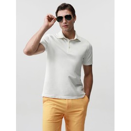 Hudson Wellesley BCI Cotton Blend Pique Polo Shirts for Men Short Sleeve Tops Comfort Split Hem with 3-Color Tape Mashmellow Size L