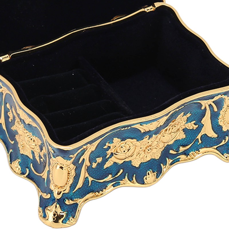 Royalblue Rhinestone Jewelry Box Ring Retro Flower Engraved Earrings Necklace