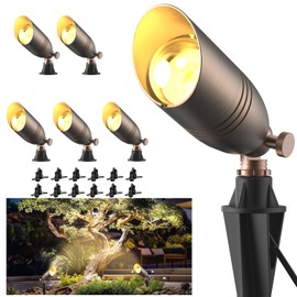 ZONEGRACE 12V Low Voltage Brass Landscape Spotlights, Waterproof LED Uplights & Accent Lighting with Connectors, Heavy Duty Outdoor Garden Path Lights Fixtures Without Bulb, Bronze (6 Pack)