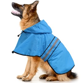 Ezierfy Waterproof Reflective Dog Raincoat- Adjustable Pet Jacket, Lightweight Dog Hooded Slicker Poncho for Small to X- Large Dogs and Puppies (Blue, X-Large)