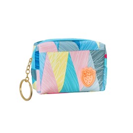 DXTREU Coin Purse for Women, Leather Coin Bag Mini Wallet with Keychain, Square Change Bags Coin Pouch with Zipper (Blue)