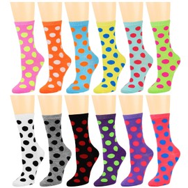 12 Pairs Women's Cotton Crew Socks Assorted Colors (Polka Dots Assorted)