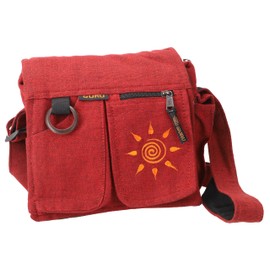 GURU SHOP Boho Shoulder Bag, Hippie Bag, Sun, Vintage Shoulder Bag, Sun/Brown, Unisex, Adult, 23 x 25 x 7 cm, Sun/Red, Unit size