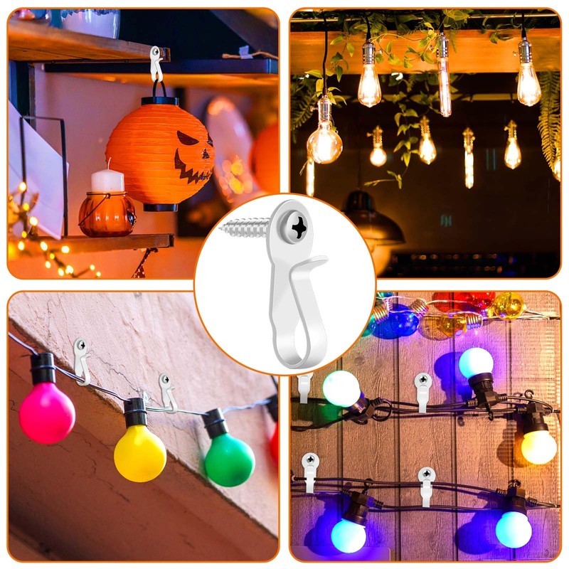 HiGift 36 Pack Light Hanger Hooks, White Stainless Steel Screw