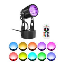 DOREIO LED Spot Lights Indoor 3W RGB Accent Lighting Up Lights Indoor Spotlight Lamp for Plants 120V Uplighting Decor US 2-Plug 6 FT Cord with Floor Foot Switch (1 Pack with Base)