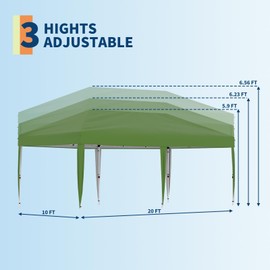 10x20 FT Heavy Duty Pop Up Canopy Tent, One Person Setup Commercial Shelter for Events, Parties, Camping, Green
