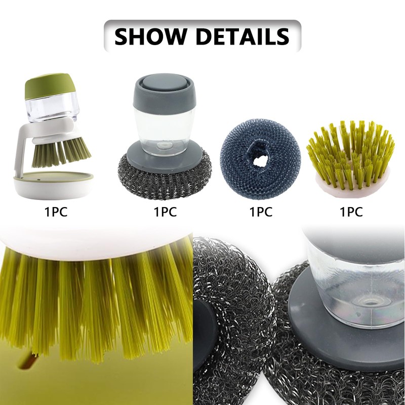 PMELCXD 4 Pieces Dish Brush with Soap Dispenser, Washing Up
