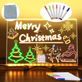Acrylic Board, Drawing Tablet, 11.81*7.87 In With Rag And Stand Creative Rewritable Acrylic Message Board, Drawing Board With 7 Color Pens, Art Doodle Board Glowing for Home School Office (White)