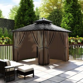 slashome 12'x12' Gazebo Curtains Outdoor Waterproof, Mocha Universal Replacement Curtain 4-Panels, Sidewalls with Zipper for Garden, Patio, Yard (Only Curtains)